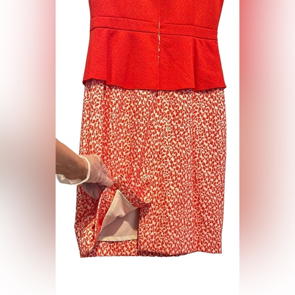 NWT ANTONIO MELANI Peplum Cream/Orange Sheath Dress Knee Length Back Slit Size 2 - Picture 10 of 13